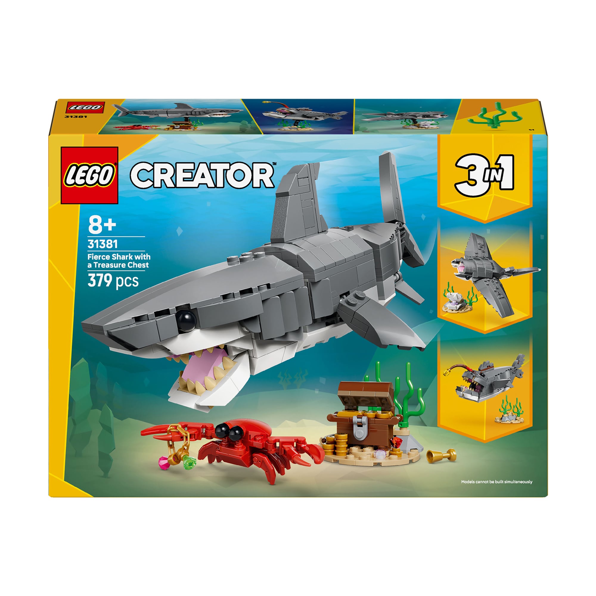 Конструктор LEGO Creator 3 в 1 Люта акула зі скринею скарбів, 379 деталей, від 8 років (31381)